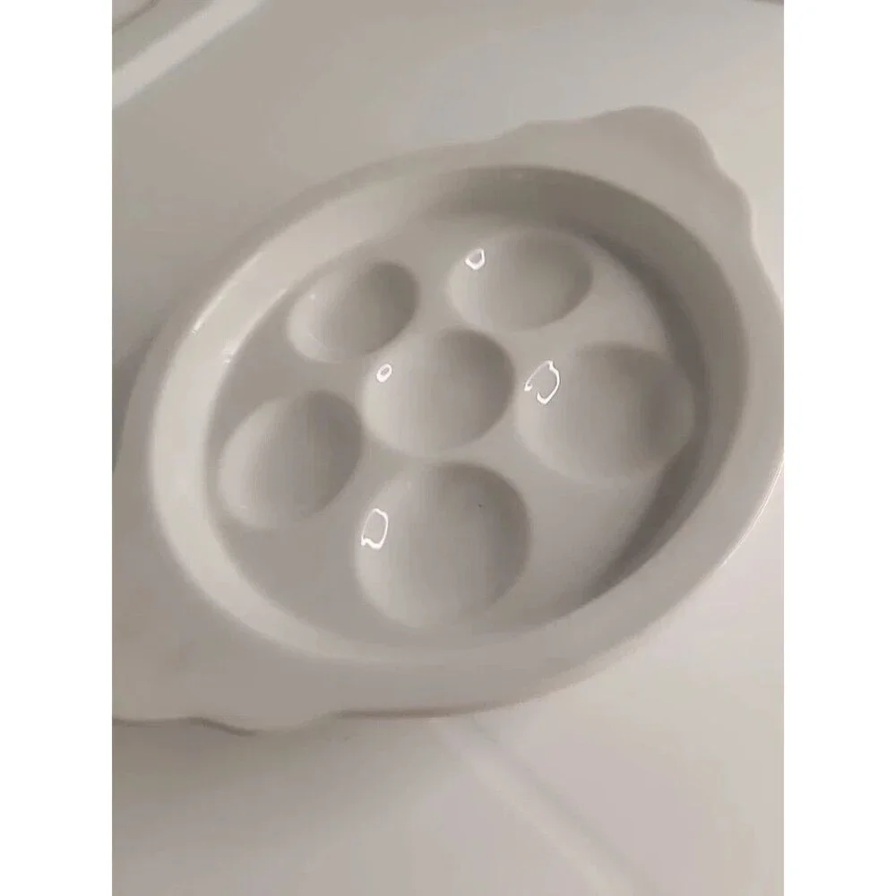 5 Vtg Ceramic Escargot Snail White Serving Dishes Plates HIC Japan